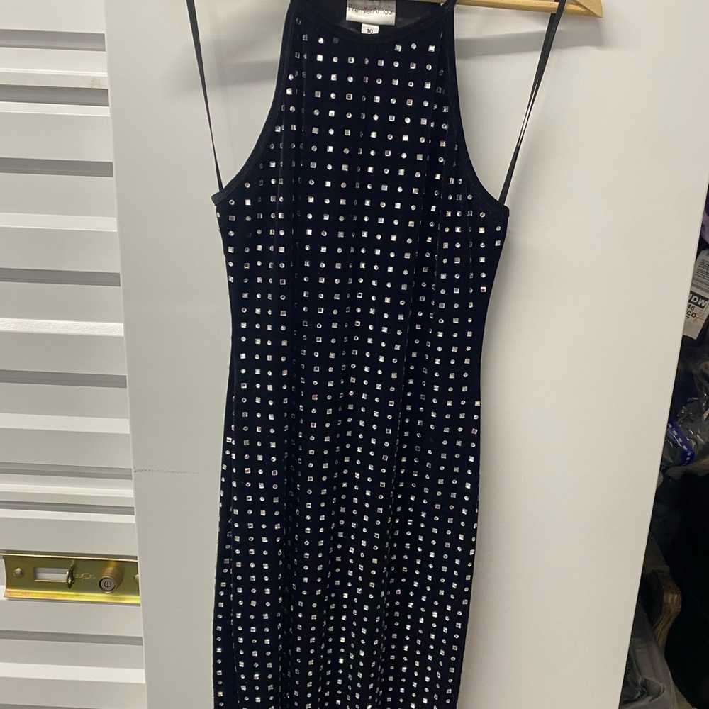 Black velvet Dress with Silver mirror rhinestones